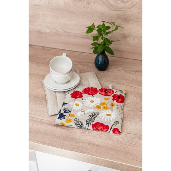 Printed half linen tray for hot pot "Poppy"